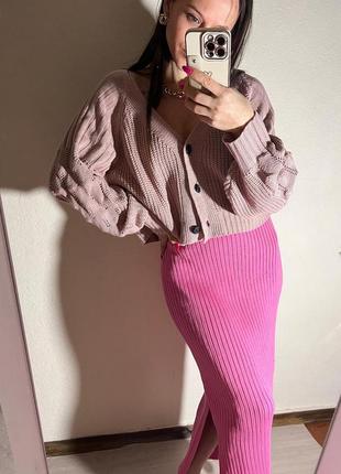 Удлиненная трикотажная юбка розовая и зеленая6 фото