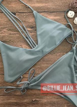 🆕 однотонный купальник с твердой чашкой пуш ап на завязочках