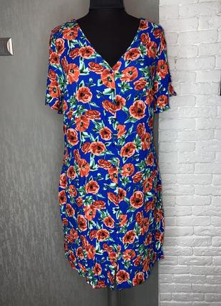 Сукня у квітковий принт маки плаття на гудзиках великого розміру papaya xxl 52-54р1 фото