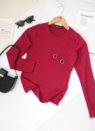 Базовая облегающая кофта/топ в рубчик цвета burgundy boohoo, на р. xs/s