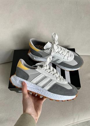 Крутезні жіночі кросівки adidas retropy e5 grey yellow сірі з жовтим