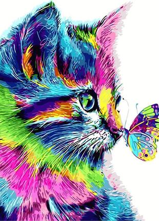 Картина за номерами райдужний кошеня кошеня va 2148 ник стратег котик з метеликом1 фото