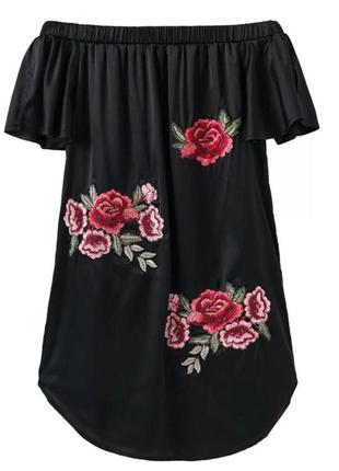 Платье с цветочной вышивкой/ платье с рюшами/платье с открытыми плечами/туника3 фото