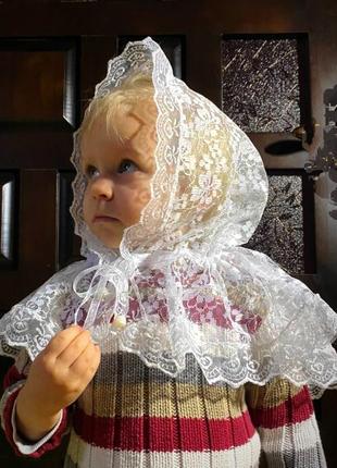 Див.фото. дитяча хустка на хрестини косинка чепчик шапочка для крестин для девочки7 фото