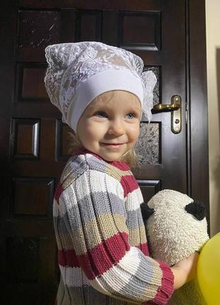Див.фото. дитяча хустка на хрестини косинка чепчик шапочка для хрестин для дівчинки8 фото