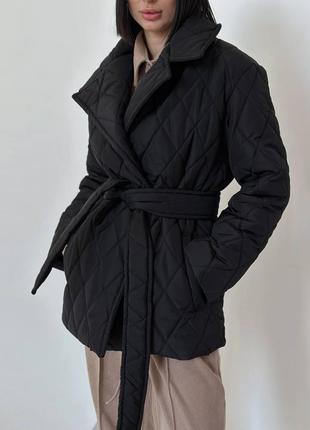 Куртка стеганая под пояс, демисезон, пальто5 фото