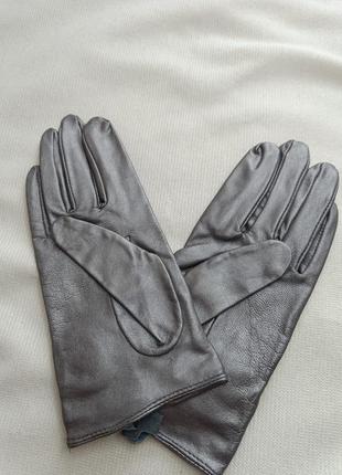 Перчатки натуральная кожа. серебристые перчатки. кожаные перчатки. женский перчатки8 фото