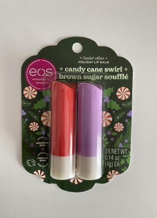 Набір eos candy cane swirl & brown sugar soufflé 2-pack lip balm1 фото