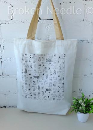 Сумка-шопер з котами, біла еко сумка, екоторба, сумка пакет/белый шоппер с кошками 41(1)