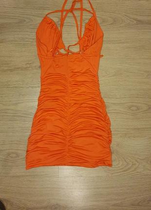 Неонова помаранчева облягаюча сукня з рюшами та зав’язкою спереду shein5 фото