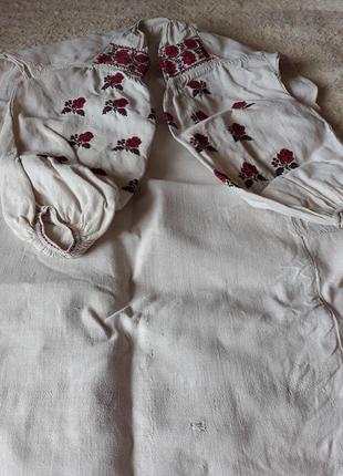 Рубашка вышиванка, столовая на домотном полотне, конопли, украинская вышиванка