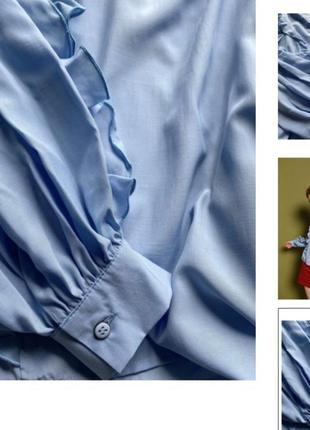 Блакитна блуза з воланами6 фото
