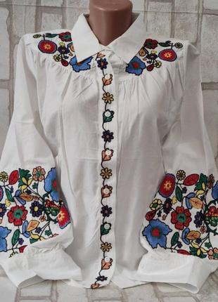 Рубашка-вышиванка женская на поплинах "цветочная" s, m, l р-ры1 фото