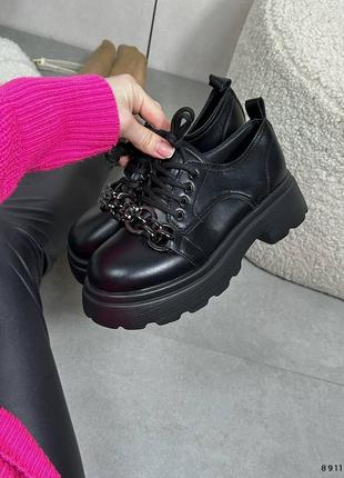 Черевики демі жіночі чорні туфлі броги чорні шкіряні 40 на 25см6 фото