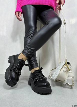 Черевики демі жіночі чорні туфлі броги чорні шкіряні 40 на 25см2 фото