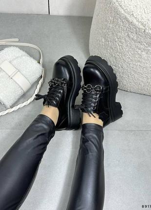 Черевики демі жіночі чорні туфлі броги чорні шкіряні 40 на 25см3 фото