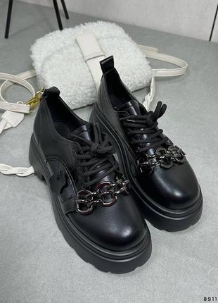 Черевики демі жіночі чорні туфлі броги чорні шкіряні 40 на 25см7 фото