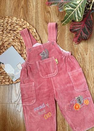 Велюровий комбінезон на хлопковій підкладці з вишивкою 86-92 р (1-1,5 роки) рожевий frog