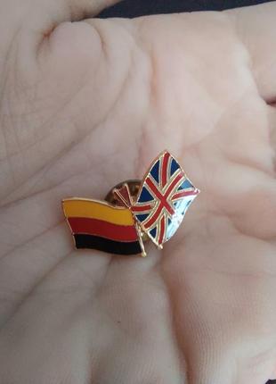 Металевий пін значок прапор німеччина/великобританія2 фото