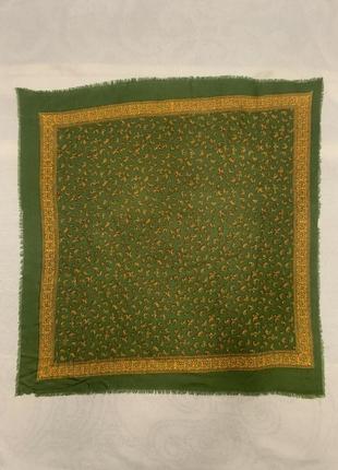Шерстяной шейный платок с принтом орнаментом турецкий огурец цвет зеленый5 фото
