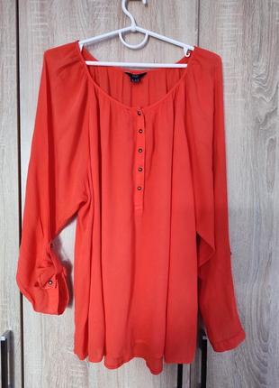 Яркая натуральная коралловая блузка блуза блузон размер 58-60