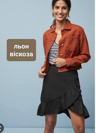 Льняная легкая черная юбка с оборкой next