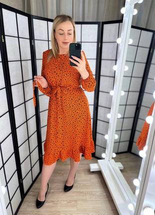Легкое весеннее платье оранжевый цвет размер 48-50, 52-54, 56-58 (xl, 2xl, 3xl, 4xl, 5xl)