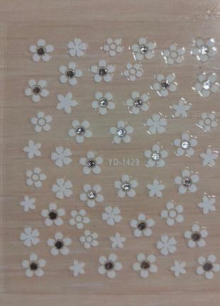 Наліпки для весільного манікюру квіти самоклейки білі8 фото