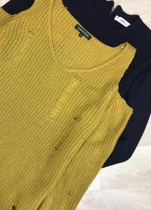 Гірчичний светр з рваностями2 фото