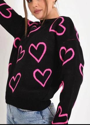 Жіночій светр, серця, чорний, блакитний, зелений, малина 42-46
