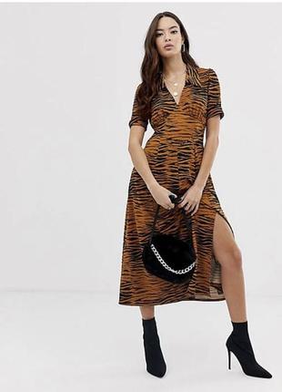Платье миди в тигровый принт
