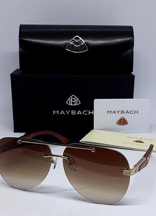 Maybach стильные мужские солнцезащитные очки коричневый градиент дужки деревянные