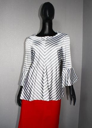 Блуза серо-белая полоска елочка волан 3/4 рукава, польша (3986)