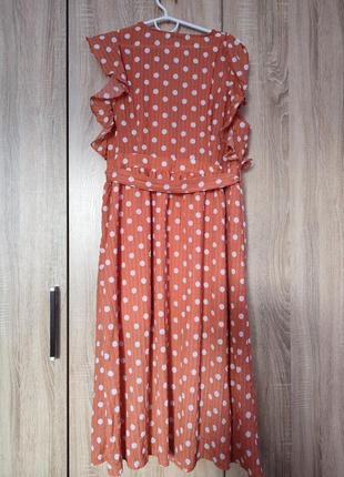 Гарненький коралловий сарафан міді  платье миди платья сукня розмір 48-504 фото
