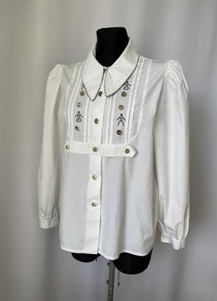 Белая баварская тирольская блузка винтаж с вышивкой крестиком