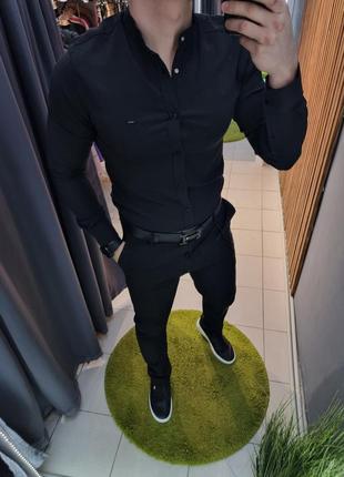 Рубашка мужская базовая черная туречки / рубашка блуза блузка мужская базовая голубая турречина2 фото