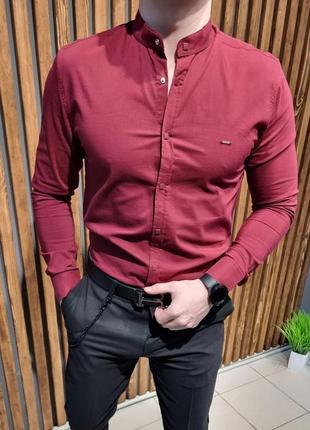 Рубашка мужская базовая бордовая туречки / рубашка блуза блузка мужская базовая бордовая турречина