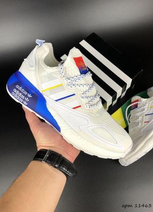 Кроссовки мужские adidas zx 2k boost белые синие / кросівки чоловічі адидас адідас сині кроссы