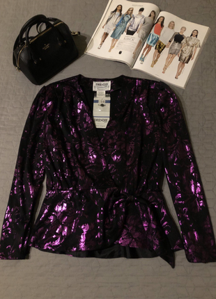 Новая, тренд 2024! английская блуза в фиолетовый блестящий принт, р. s-м-l, винтаж3 фото