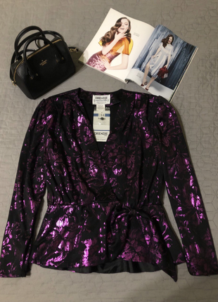 Новая, тренд 2024! английская блуза в фиолетовый блестящий принт, р. s-м-l, винтаж1 фото