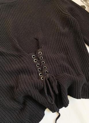 Свитер, кофта, с завязками, вязаный, черный, h&m4 фото