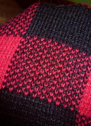 Брендовий теплий светр джемпер червоний-чорний у клітинку6 фото