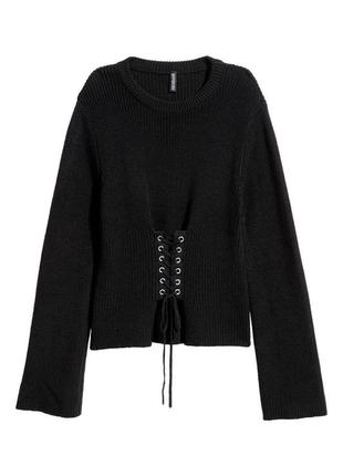 Светр, світер, кофта, з зав'язками, в'язаний, чорний, h&m
