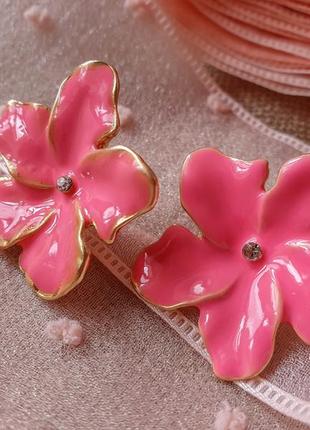 Сережки украшение цветок цветы эмаль металлические серьги бижутерия розовые
