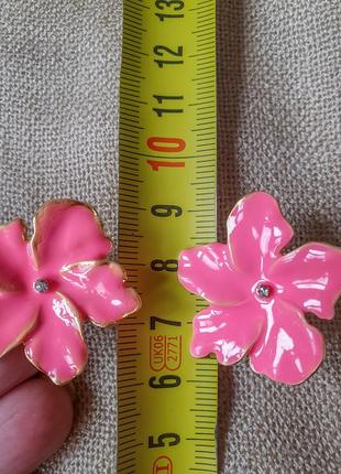 Сережки украшение цветок цветы эмаль металлические серьги бижутерия розовые4 фото