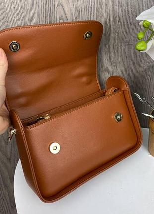 Жіноча мінісумка клатч із ланцюжком, якісна сумочка на плече світло-коричневий7 фото