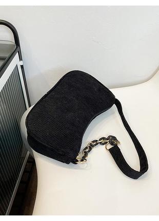 Трендовая сумка багет велтветовая сумочка с цепочкой в стиле 2000х сумка вельвет чёрная y2k3 фото