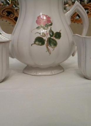 Антикварный набор чайник сахарница молочник розовый фарфор франция №892 фото