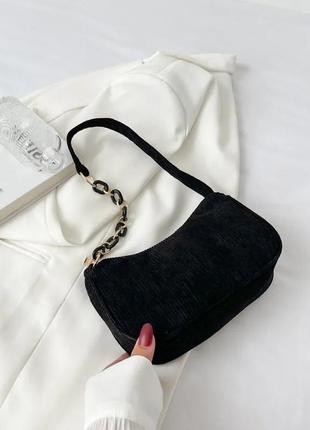 Трендова сумка-багет ветветова сумочка з ланцюжком у стилі 2000х сумка вельвет чорна біла фісташка лаванда пудра5 фото