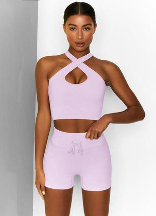 Комплект для фитнеса топ и велосипедки рубчик международный размер: s m код товара: 4508145